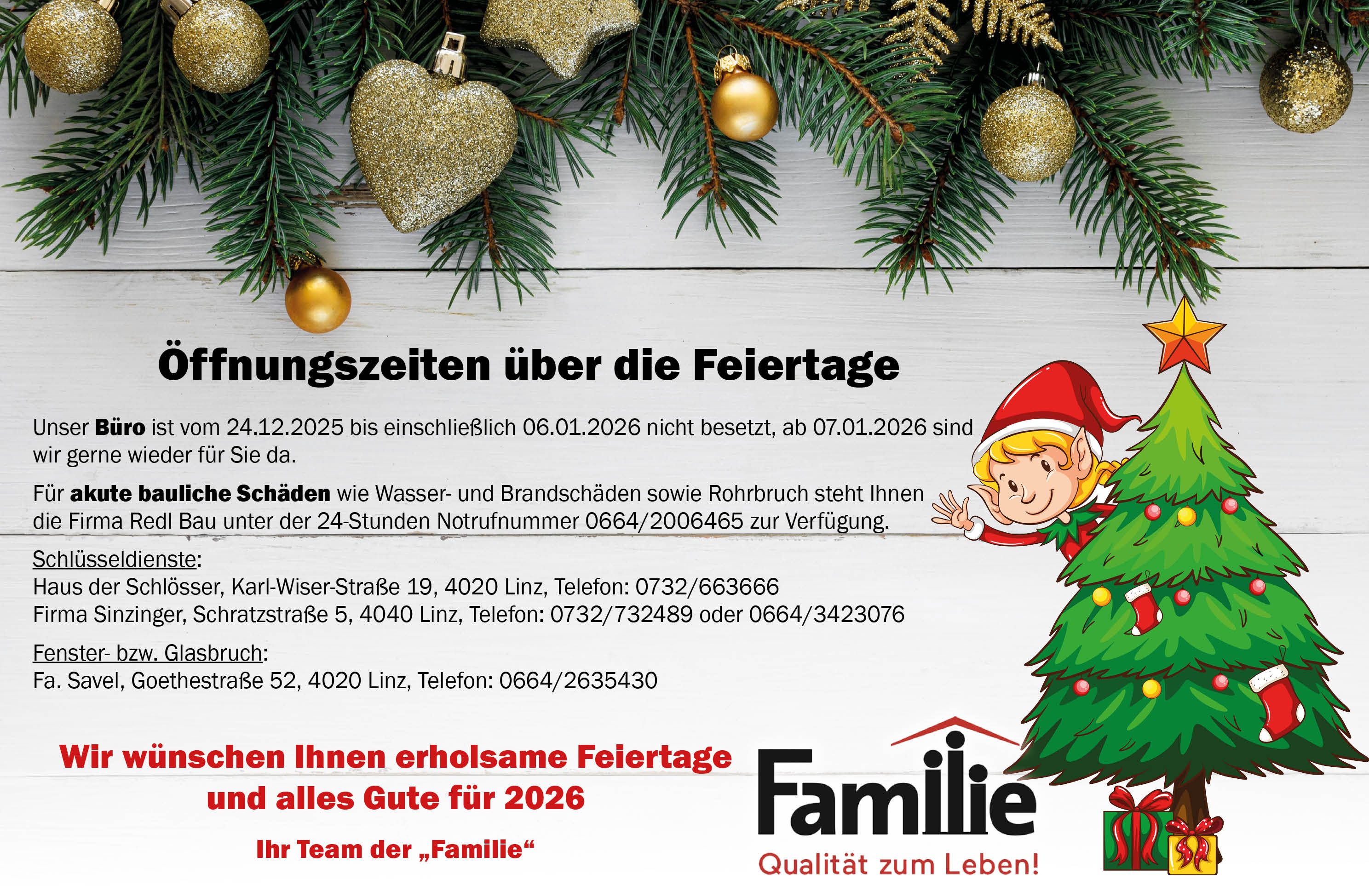 Weihnachtöffnungszeiten